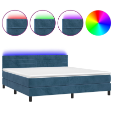 vidaXL sötétkék bársony rugós és LED-es ágy matraccal 180x200 cm (3134481) ágy és ágykellék