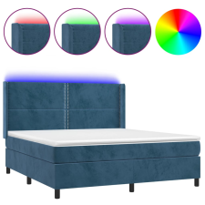 vidaXL sötétkék bársony rugós és LED-es ágy matraccal 180x200 cm (3139521) ágy és ágykellék