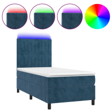 vidaXL sötétkék bársony rugós és LED-es ágy matraccal 90x190 cm (3136219) ágy és ágykellék