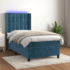 vidaXL sötétkék bársony rugós és LED-es ágy matraccal 90x200 cm ágy és ágykellék