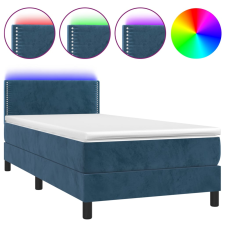 vidaXL sötétkék bársony rugós és LED-es ágy matraccal 90x200 cm (3134325) ágy és ágykellék