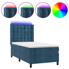 vidaXL sötétkék bársony rugós és LED-es ágy matraccal 90x200 cm (3139785) ágy és ágykellék