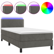 vidaXL sötétszürke bársony rugós és LED-es ágy matraccal 100x200 cm (3134328) ágy és ágykellék