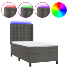 vidaXL sötétszürke bársony rugós és LED-es ágy matraccal 100x200 cm (3139788) ágy és ágykellék
