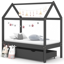 vidaXL sötétszürke tömör fenyőfa gyerekágykeret fiókkal 70 x 140 cm gyermekágy