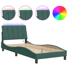 vidaXL sötétzöld bársony ágykeret LED-világítással 80 x 200 cm (3213748) ágy és ágykellék