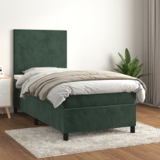vidaXL Sötétzöld bársony rugós ágy matraccal 90x190 cm ágy és ágykellék