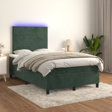 vidaXL sötétzöld bársony rugós és LED-es ágy matraccal 120x200 cm ágy és ágykellék