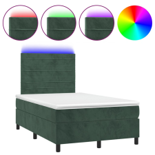 vidaXL sötétzöld bársony rugós és LED-es ágy matraccal 120x200 cm (3136176) ágy és ágykellék