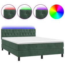 vidaXL sötétzöld bársony rugós és LED-es ágy matraccal 140x190 cm (3134582) ágy és ágykellék