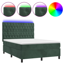 vidaXL sötétzöld bársony rugós és LED-es ágy matraccal 140x190 cm (3136302) ágy és ágykellék