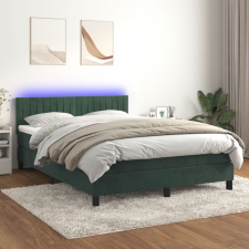 vidaXL sötétzöld bársony rugós és LED-es ágy matraccal 140x200 cm ágy és ágykellék