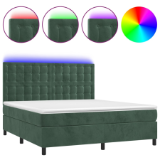 vidaXL sötétzöld bársony rugós és LED-es ágy matraccal 160x200 cm (3136374) ágy és ágykellék