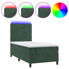 vidaXL sötétzöld bársony rugós és LED-es ágy matraccal 90x190 cm (3135978) ágy és ágykellék
