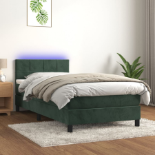 vidaXL sötétzöld bársony rugós és LED-es ágy matraccal 90x200 cm ágy és ágykellék