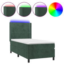 vidaXL sötétzöld bársony rugós és LED-es ágy matraccal 90x200 cm (3139484) ágy és ágykellék