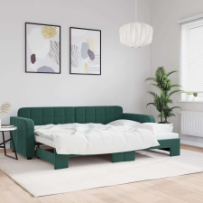 vidaXL Sötétzöld kihúzható bársony heverő 80 x 200 cm ágy és ágykellék