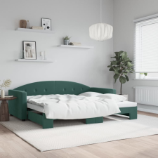 vidaXL sötétzöld kihúzható bársony heverő 90 x 200 cm ágy és ágykellék