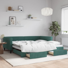 vidaXL sötétzöld kihúzható bársony heverő fiókkal 100 x 200 cm ágy és ágykellék