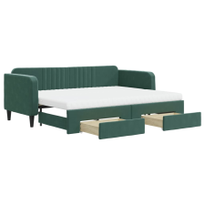 vidaXL sötétzöld kihúzható bársony heverő fiókkal 80 x 200 cm (3197130) ágy és ágykellék