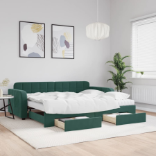 vidaXL sötétzöld kihúzható bársony heverő fiókkal 90 x 200 cm ágy és ágykellék