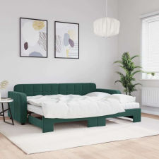 vidaXL sötétzöld kihúzható bársony heverő matraccal 80 x 200 cm ágy és ágykellék