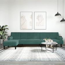 vidaXL sötétzöld L-alakú bársony kanapéágy 260x140x70 cm bútor