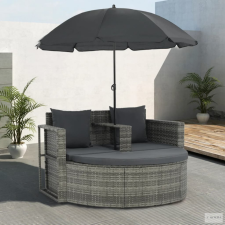 vidaXL szürke 2 személyes polyrattan kerti kanapé párnákkal/ernyővel kerti bútor