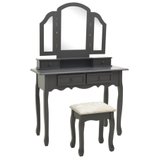 vidaXL szürke császárfa fésülködőasztal-szett ülőkével 100x40x146 cm bútor