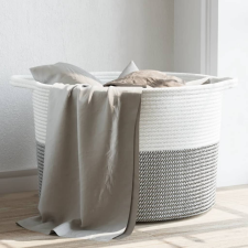 vidaXL Szürke-fehér pamut szennyeskosár ø55 x 36 cm bútor