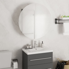 vidaXL szürke fürdőszobaszekrény kerek tükörrel/LED-del 47x47x17,5 cm fürdőszoba bútor
