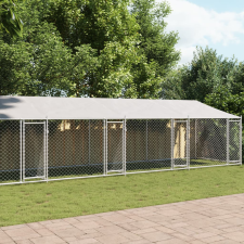 vidaXL szürke horganyzott acél kutyaketrec tetővel és ajtókkal 10x2x2m szállítóbox, fekhely kutyáknak