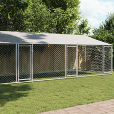 vidaXL szürke horganyzott acél kutyaketrec tetővel és ajtókkal 8x2x2 m szállítóbox, fekhely kutyáknak