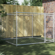 vidaXL szürke horganyzott acél kutyaláda tetővel és ajtóval 2x2x1,5 m szállítóbox, fekhely kutyáknak
