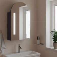 vidaXL szürke ívelt tükrös fürdőszobaszekrény LED-del 42 x 13 x 70 cm bútor