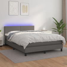 vidaXL Szürke műbőr rugós ágy matraccal és LED-del 140x200 cm ágy és ágykellék
