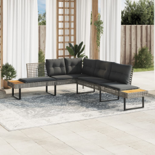 vidaXL szürke polyrattan és akácfa L-alakú kerti kanapé párnával kerti bútor