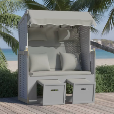 vidaXL szürke polyrattan és tömör fa strandszék párnákkal kerti bútor