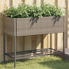 vidaXL Szürke polyrattan kerti ültetőláda polccal kerti tárolás