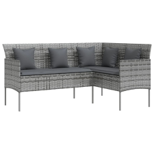 vidaXL szürke polyrattan L-alakú kanapé párnákkal (318585) kerti bútor