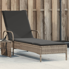 vidaXL szürke polyrattan napozóágy kerekekkel és párnával kerti bútor