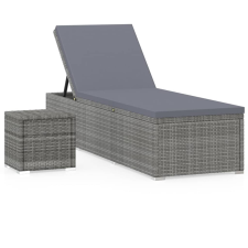 vidaXL szürke polyrattan napozóágy párnával és teázóasztallal (46227) kerti bútor