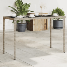 vidaXL Szürke polyrattan üveglapos kerti asztal 115x54x74 cm kerti bútor