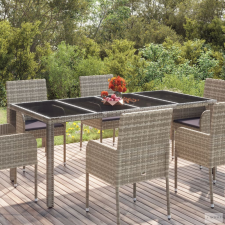 vidaXL Szürke polyrattan üveglapos kerti asztal 190 x 90 x 75 cm kerti bútor