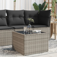 vidaXL szürke polyrattan üveglapos kerti asztal 55 x 55 x 37 cm kerti bútor