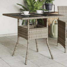 vidaXL Szürke polyrattan üveglapos kerti asztal 80 x 80 x 75 cm kerti bútor