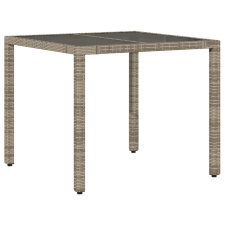 vidaXL szürke polyrattan üveglapos kerti asztal 90 x 90 x 75 cm kerti bútor