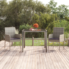 vidaXL szürke polyrattan üveglapos kerti asztal 90 x 90 x 75 cm kerti bútor