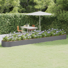 vidaXL szürke porszórt acél kerti ültetőláda 544x100x36 cm kerti dekoráció