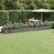 vidaXL szürke porszórt acél kerti ültetőláda 600x140x36 cm kerti dekoráció